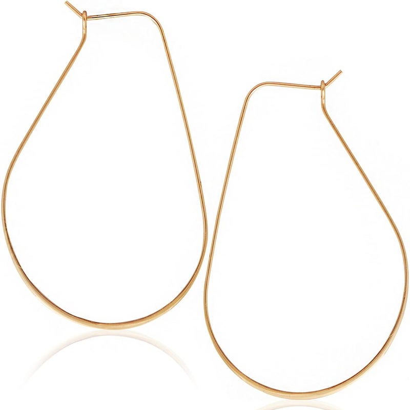 Humble Chic NY Thin 18K Gold Plated Hoop Earrings for Women - 18K Gold Plated Threader Earrings for Women, Large Oval Hoops, Teardrop Dangle Drops, Delicate Skinny Wire Jewelry, Hypoallergenic - 2.3" inch - Image 1