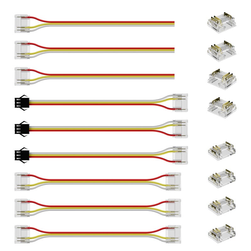 PAUTIX 12mm 3-Pin Connectors for RGB Smart IC COB LED Strip Lights,Solderless Terminal Connection Kit,Dual-End Extension,Strip to Male Plug,Gapless,Strip to Wire Connectors,24V 12V 5V LED Light Strips - Image 1