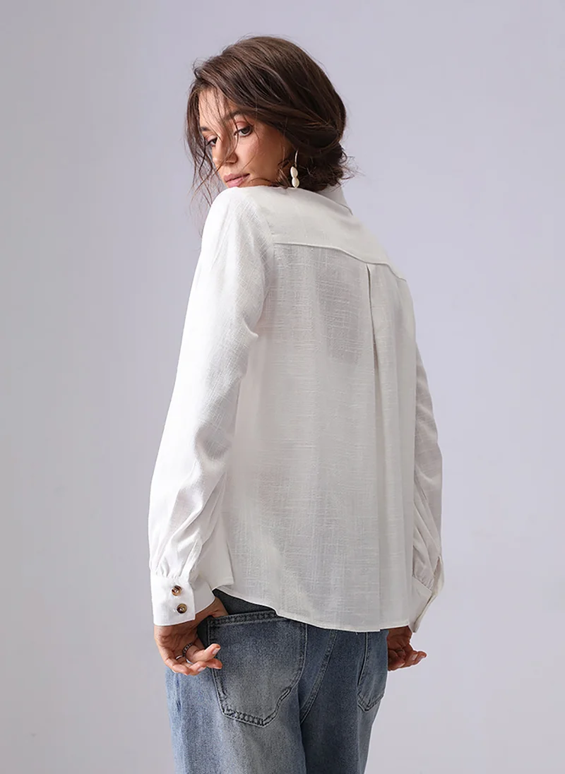 YUNIQEE Off White Spread Collar Regular Sleeves Regular Fit Shirt