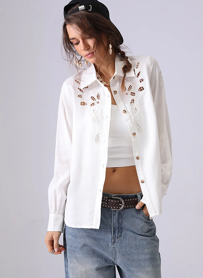 YUNIQEE Off White Spread Collar Regular Sleeves Regular Fit Shirt