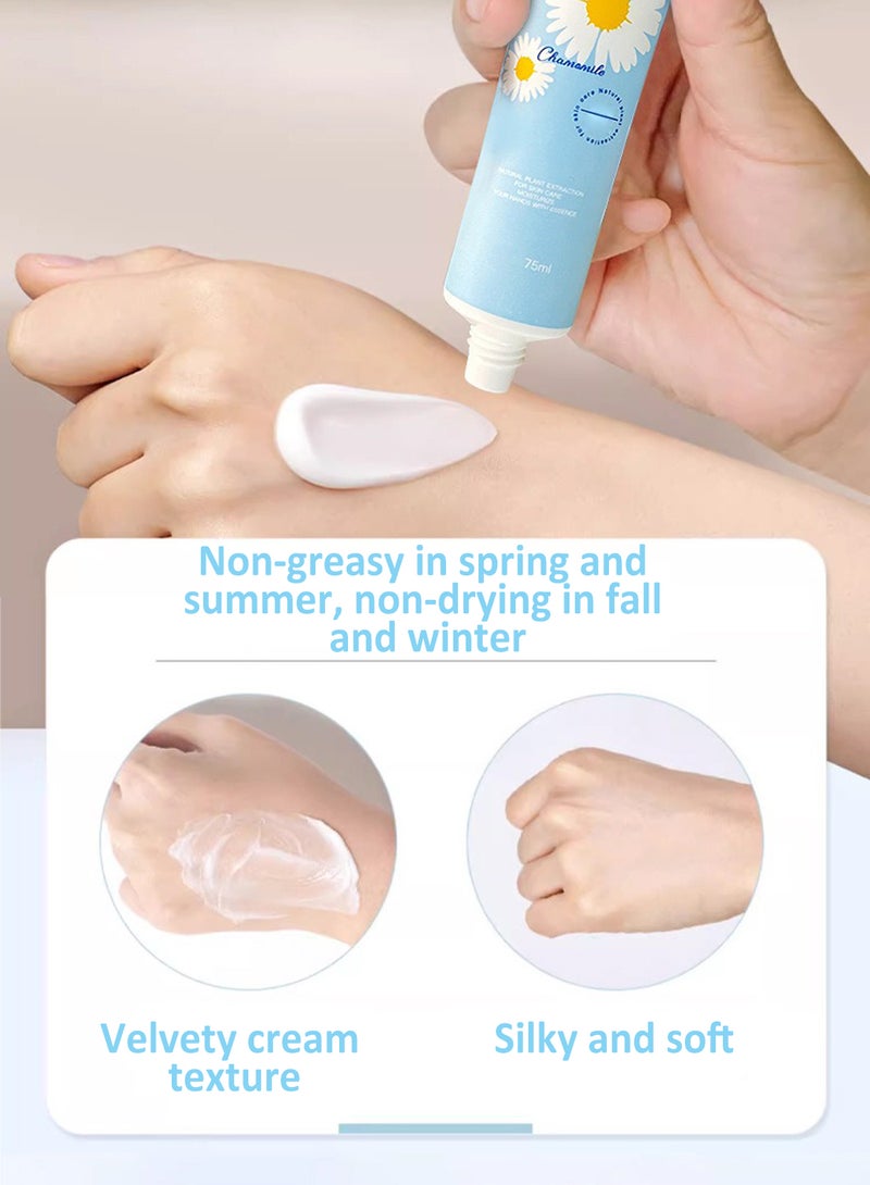 ZHENXIU Little Chamomile Moist and Nutrition Hand Cream, Natural Moisturizing Hand Lotion for Dry Cracked Hands, Repairing Brightening Hand Care Cream 75ml  - Image 4