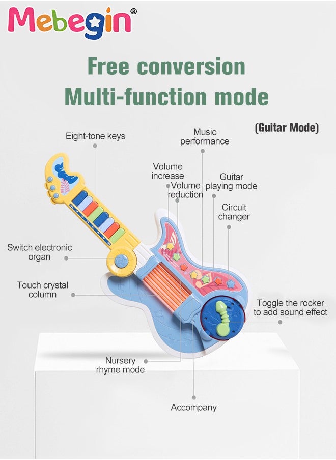 MEBEGIN - 2-in-1 Musical Instrument Toy with Projection Function and 2 Modes, Colorful Guitar Piano Toy, Multifunctional Early Education Toy, Ideal Gift for Kids Aged 3+, 4 AA Battery Required(Not Included) - Image 1