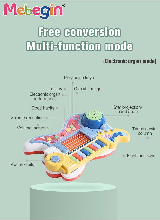 MEBEGIN - 2-in-1 Musical Instrument Toy with Projection Function and 2 Modes, Colorful Guitar Piano Toy, Multifunctional Early Education Toy, Ideal Gift for Kids Aged 3+, 4 AA Battery Required(Not Included) - Image 1