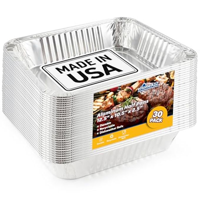 EHOMEA2Z Aluminum Pans (30 Pack)  MADE IN USA, Disposable Foil Trays for BBQ, Grilling, Roasting, Catering, and Restaurants,Crawfish Trays, 9x13
