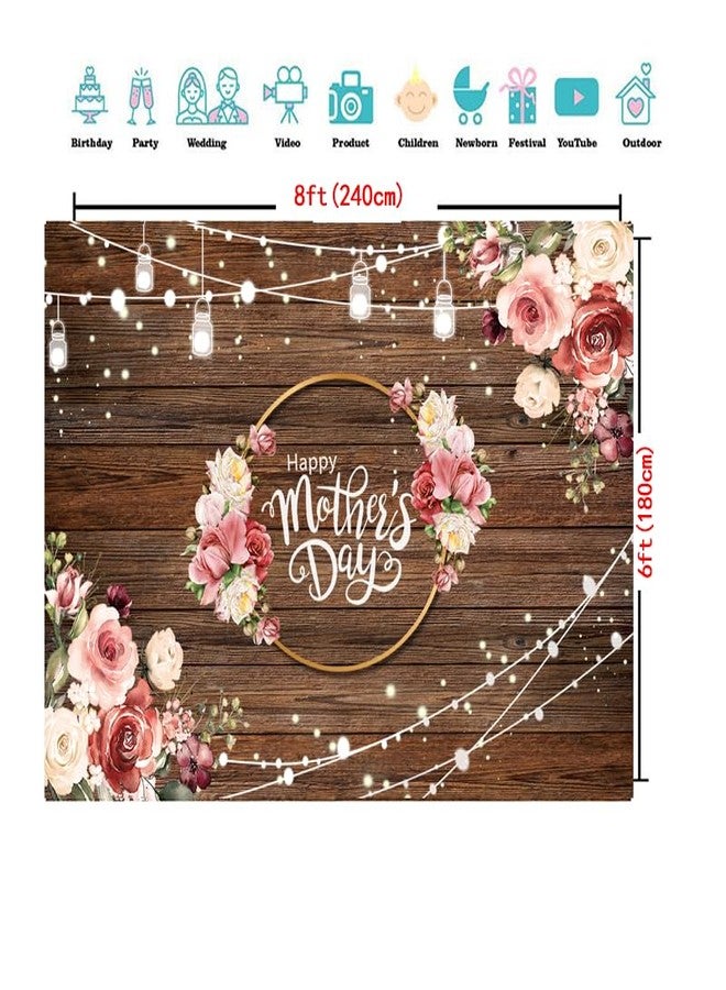 CYLYH 8x6ft Mother's Day Backdrop Mother's Day Brown Wooden Plank Backdrop Mother's Day Party Backdrop - Image 4