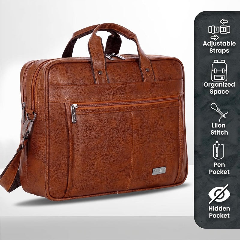Hard Craft Messenger Office Laptop Bag for Men PU Leather Business Executive Briefcase Laptopbags Corporate Official Sling Side Shoulder File HandBag for Man Supports Laptop Upto 15.6 inches - Image 3