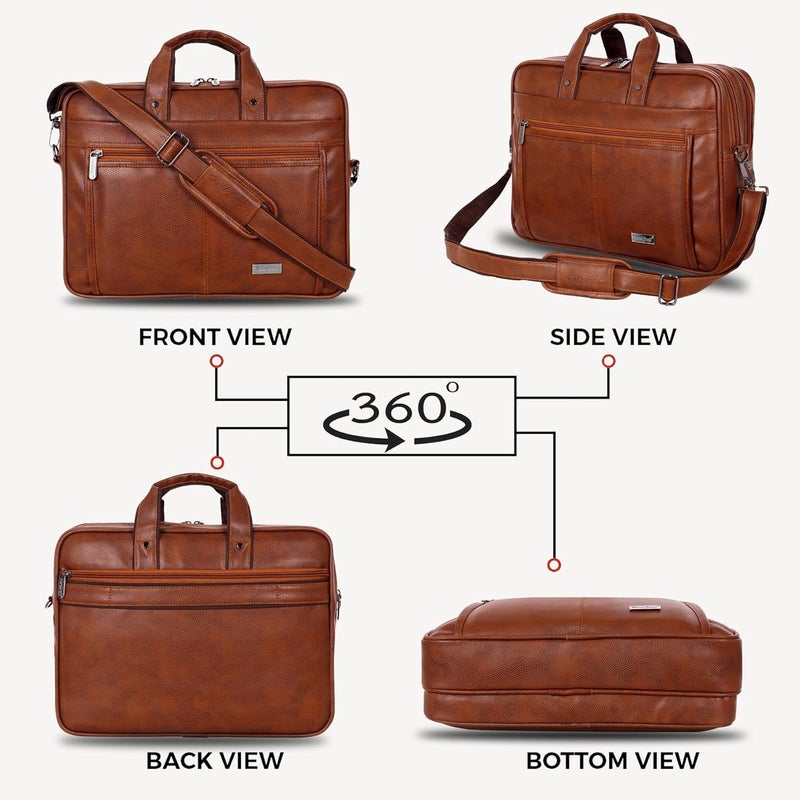 Hard Craft Messenger Office Laptop Bag for Men PU Leather Business Executive Briefcase Laptopbags Corporate Official Sling Side Shoulder File HandBag for Man Supports Laptop Upto 15.6 inches - Image 4