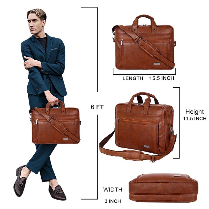 Hard Craft Messenger Office Laptop Bag for Men PU Leather Business Executive Briefcase Laptopbags Corporate Official Sling Side Shoulder File HandBag for Man Supports Laptop Upto 15.6 inches - Image 5