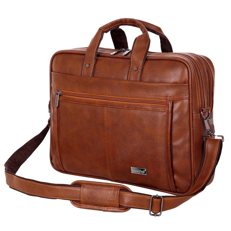 Hard Craft Messenger Office Laptop Bag for Men PU Leather Business Executive Briefcase Laptopbags Corporate Official Sling Side Shoulder File HandBag for Man Supports Laptop Upto 15.6 inches - Image 1