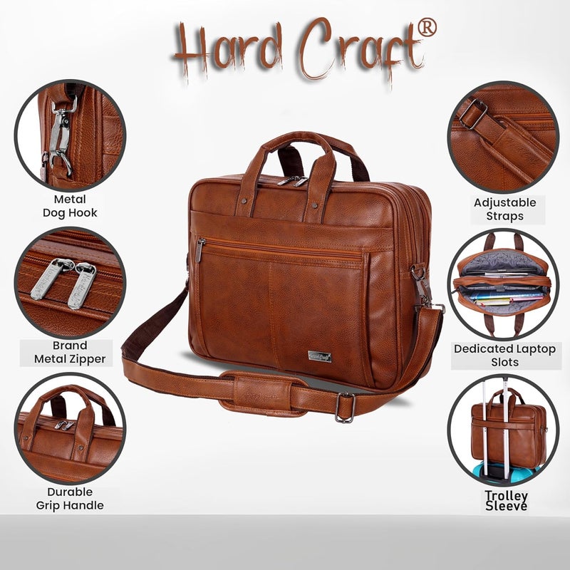 Hard Craft Messenger Office Laptop Bag for Men PU Leather Business Executive Briefcase Laptopbags Corporate Official Sling Side Shoulder File HandBag for Man Supports Laptop Upto 15.6 inches - Image 2