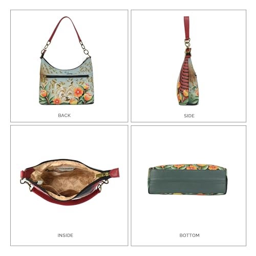 Anna by Anuschka Women’s Original Leather Hand-Painted Hobo Shoulder Bag, Happy Pup - Image 3