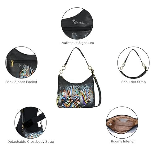 Anna by Anuschka Women’s Original Leather Hand-Painted Hobo Shoulder Bag, Happy Pup - Image 5