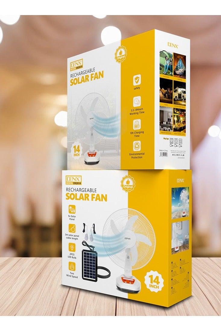 Denx 14 inch white solar powered rechargeable table fan - Image 2