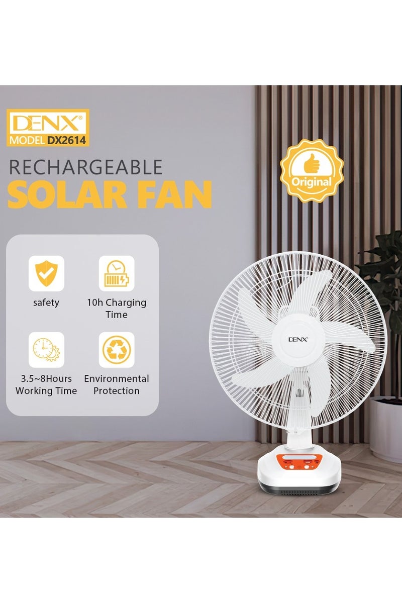 Denx 14 inch white solar powered rechargeable table fan - Image 4