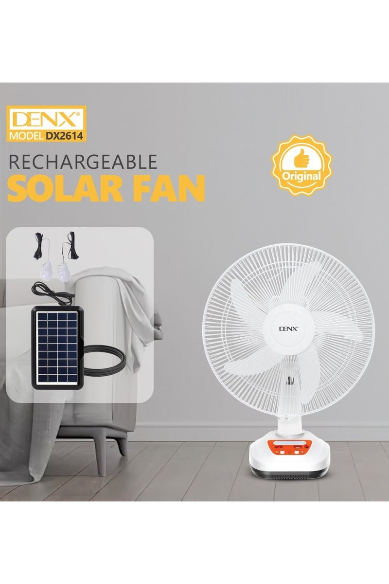 Denx 14 inch white solar powered rechargeable table fan - Image 3