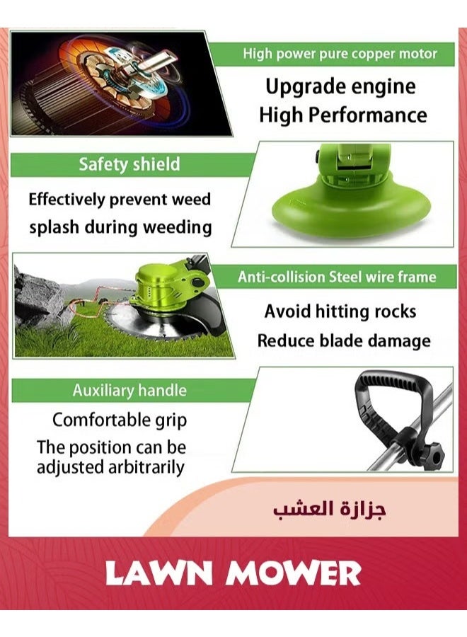 آلة قطع العشب الكهربائية,تعمل بطارية واكر العشب اللاسلكي,فرشاة القطع 21v 4.0Ah العشب المقطع,3-في-1 العشب واكر اللاسلكي مع عجلات قابل للتعديل خفيفة الوزن العشب المقطع للحديقة الحديقة,أخضر - Image 5