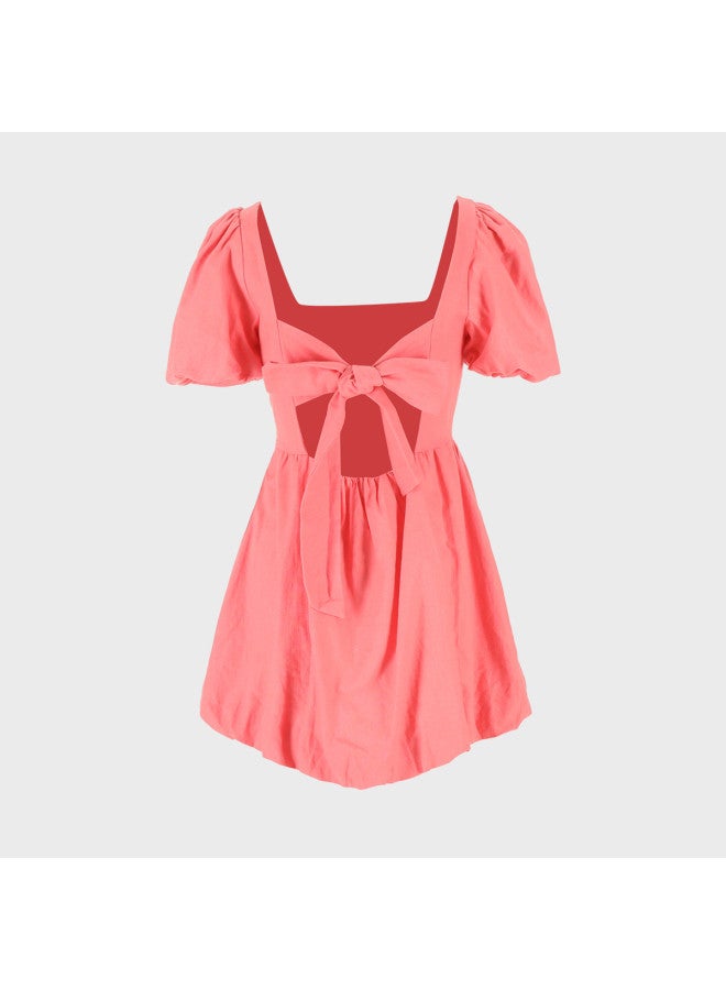 Zara sweet Fairy Backless Waist-cinching A-line Square Neck Puff Sleeve Short Dress - Image 3