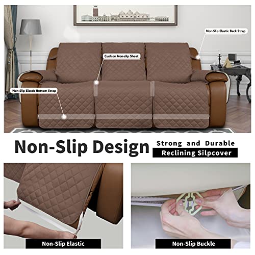 Easy-Going Recliner Sofa Cover, Reversible Couch Cover for 3 Seat Recliner, Split Sofa Cover for Each Seat, Furniture Protector with Elastic Straps for Kids, Dogs, Pets(3 Seater, Brown/Beige) - Image 4