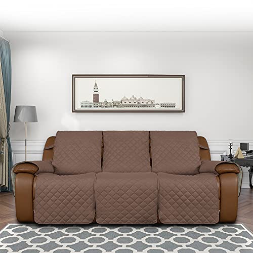 Easy-Going Recliner Sofa Cover, Reversible Couch Cover for 3 Seat Recliner, Split Sofa Cover for Each Seat, Furniture Protector with Elastic Straps for Kids, Dogs, Pets(3 Seater, Brown/Beige) - Image 2