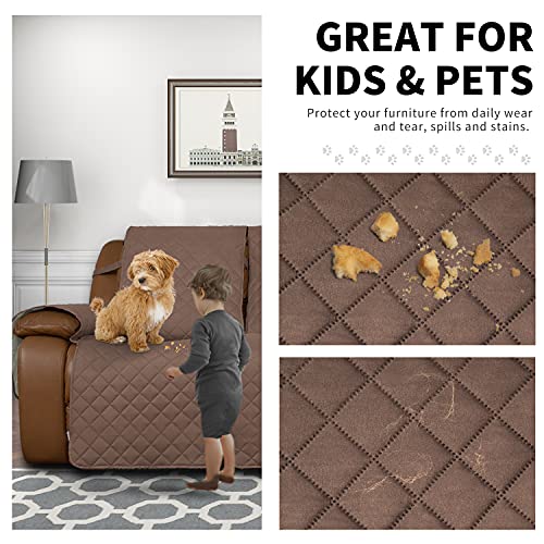 Easy-Going Recliner Sofa Cover, Reversible Couch Cover for 3 Seat Recliner, Split Sofa Cover for Each Seat, Furniture Protector with Elastic Straps for Kids, Dogs, Pets(3 Seater, Brown/Beige) - Image 3
