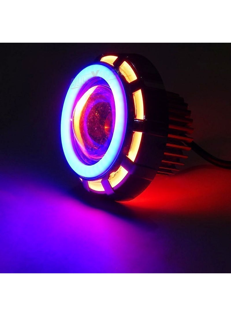 Allextreme Allextreme EXPL2RB High Intensity Led Projector Lamp Dual Ring COB LED Headlight with HiLow Beam and Flasher Function for All Bikes 15W Red Blue  - Image 3