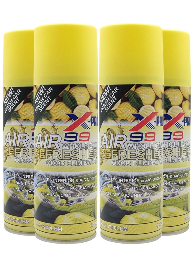 X Pro 99 X-PRO 99 Whole Car Air Refresher Odor Eliminator Lemon Scent 200ml (4 PCS) Car AC Cleaner Spray Interior Deodorizer Air Conditioning Vent Freshener Smoke Odor Remover Pet Smell Eliminator Long Lasting Fragrance Cabin Air Refresh Treatment Pack - Image 1