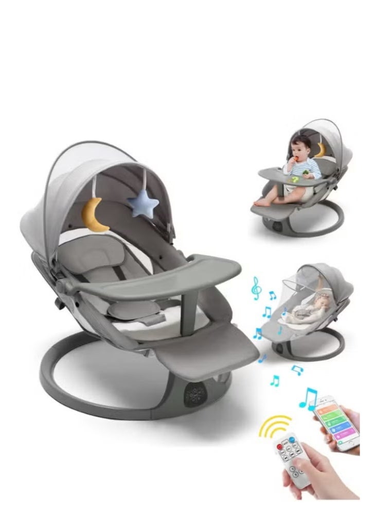 WALALLA Smart Electric Baby Swing with Bluetooth & Remote - Adjustable Infant Rocker, 5 Swing Speeds, 8 Lullabies, Dual Power (Adapter/Battery), Indoor & Outdoor Use, Gray (81×61×71cm) - Image 1
