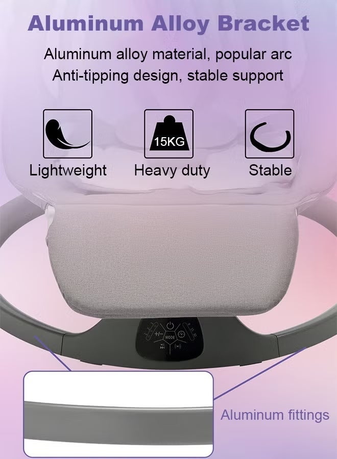 WALALLA Smart Electric Baby Swing with Bluetooth & Remote - Adjustable Infant Rocker, 5 Swing Speeds, 8 Lullabies, Dual Power (Adapter/Battery), Indoor & Outdoor Use, Gray (81×61×71cm) - Image 5