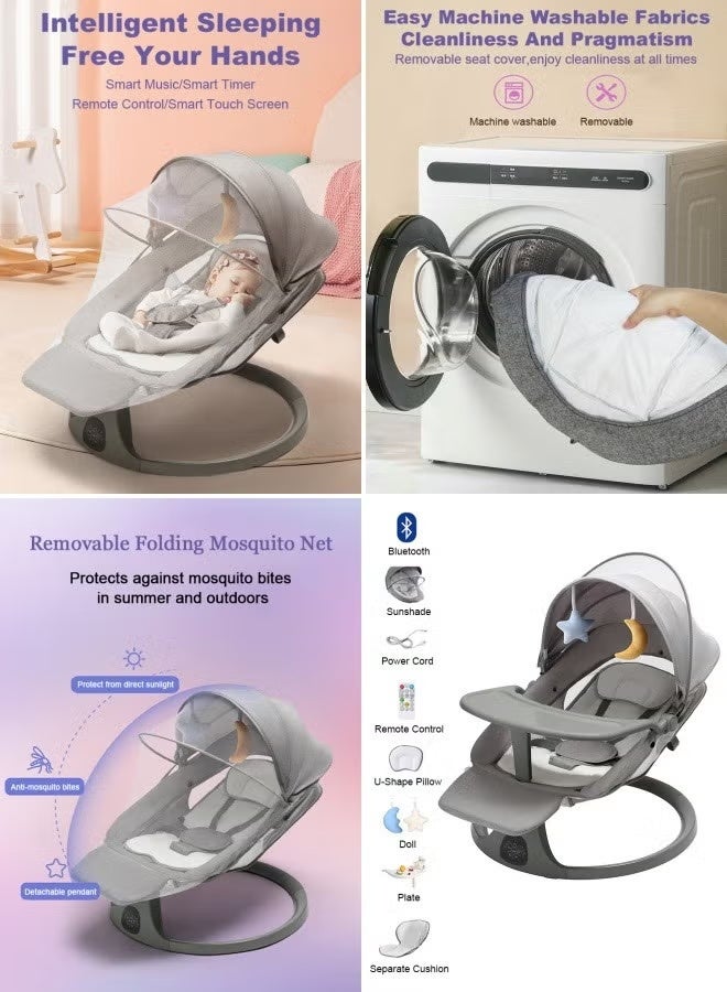 WALALLA Smart Electric Baby Swing with Bluetooth & Remote - Adjustable Infant Rocker, 5 Swing Speeds, 8 Lullabies, Dual Power (Adapter/Battery), Indoor & Outdoor Use, Gray (81×61×71cm) - Image 3