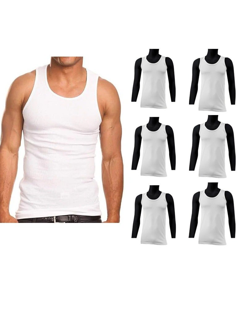 Textelo Pack of 6 Men Sleeveless Undershirts White 100% Cotton Vests Sport -Lounge T-shirt regular fit soft cotton Tank Tops Made in Egypt - Image 1