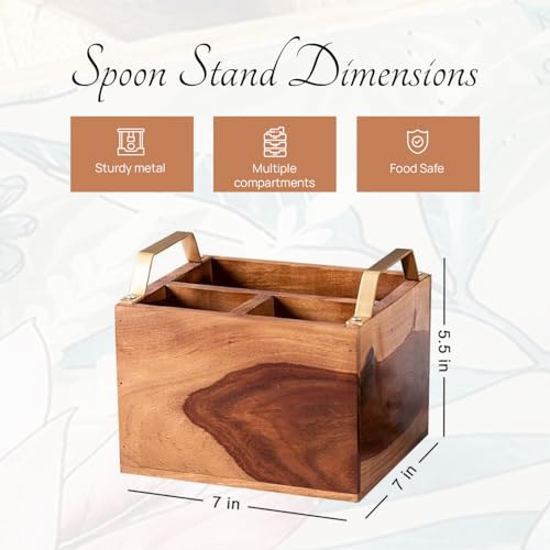 nestroots Wooden Napkin & Cutlery Holder Spoon stand for kitchen | 7 Inch Brown | Cutlery Holder for Dining Table | Wooden Caddy Storage Organiser Stand Caddy Holder - Image 2