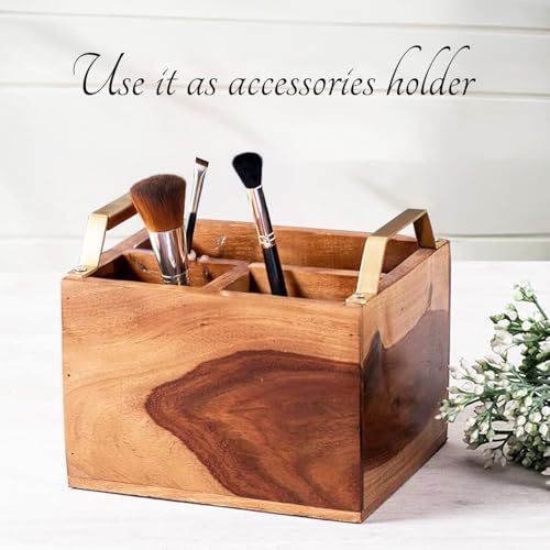 nestroots Wooden Napkin & Cutlery Holder Spoon stand for kitchen | 7 Inch Brown | Cutlery Holder for Dining Table | Wooden Caddy Storage Organiser Stand Caddy Holder - Image 3