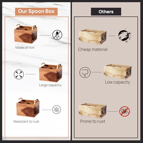 nestroots Wooden Napkin & Cutlery Holder Spoon stand for kitchen | 7 Inch Brown | Cutlery Holder for Dining Table | Wooden Caddy Storage Organiser Stand Caddy Holder - Image 5