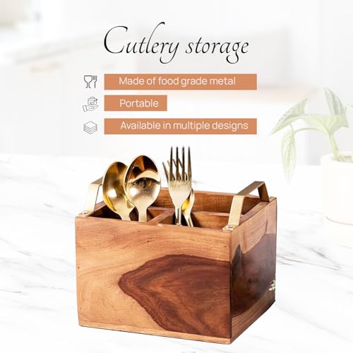nestroots Wooden Napkin & Cutlery Holder Spoon stand for kitchen | 7 Inch Brown | Cutlery Holder for Dining Table | Wooden Caddy Storage Organiser Stand Caddy Holder - Image 4