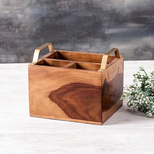 nestroots Wooden Napkin & Cutlery Holder Spoon stand for kitchen | 7 Inch Brown | Cutlery Holder for Dining Table | Wooden Caddy Storage Organiser Stand Caddy Holder - Image 1