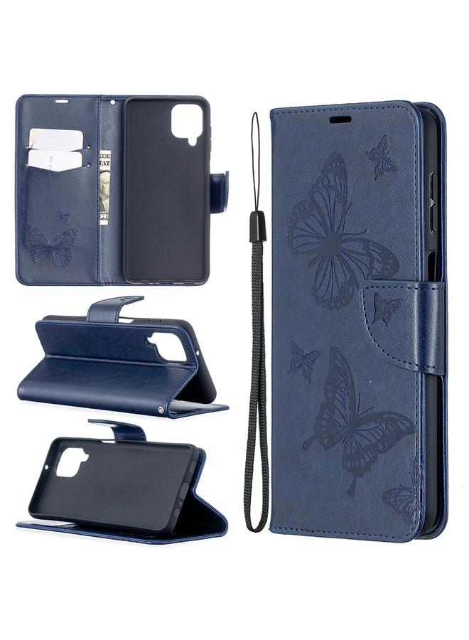S-TOP Case For Samsung Galaxy A12 Two Butterflies Embossing Pattern Horizontal Flip Leather Case with Holder & Card Slot & Wallet & Lanyard - Image 1