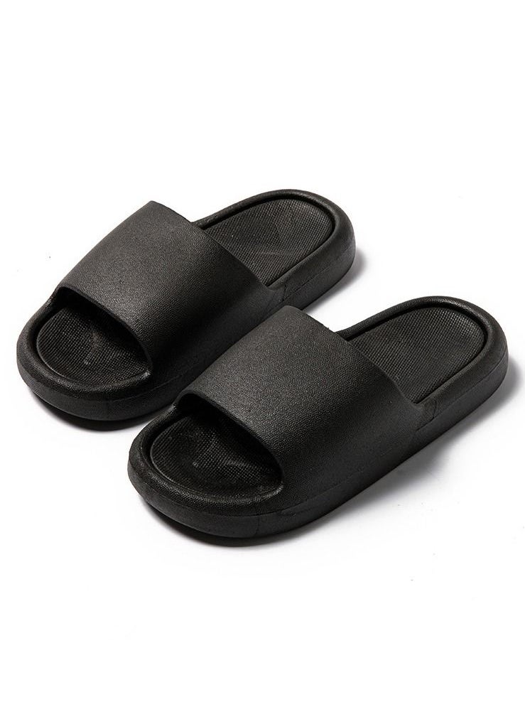 Loquat Light And Comfortable Solid Color Thick Soled Casual Slippers Bathroom Indoor Outdoor Non Slip Slippers Open Toe Black 