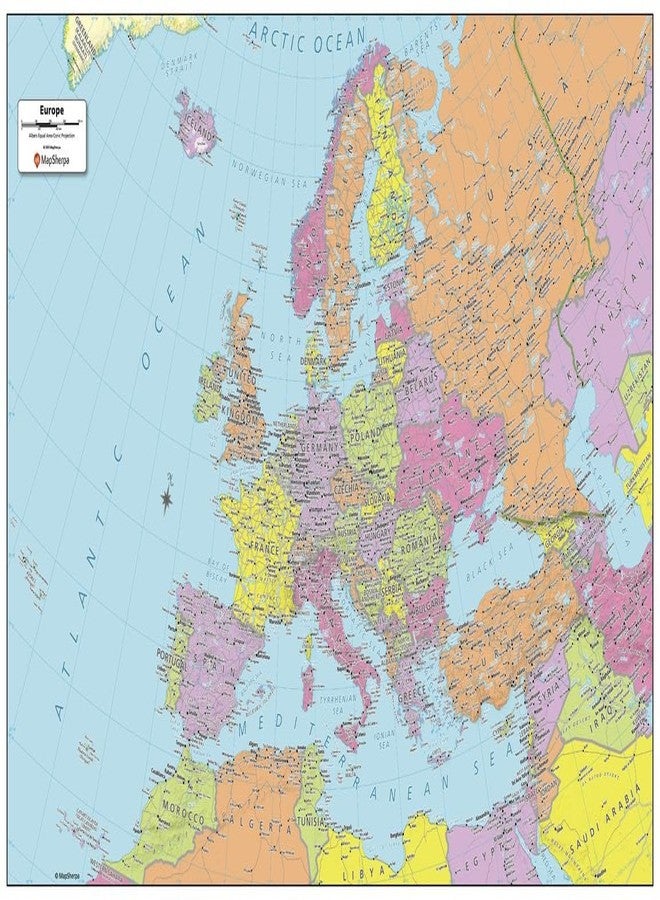 MapSherpa خريطة جدارية سياسية لأوروبا من ماب شيربا - صغيرة الحجم - ملصق 24 × 16 بوصة - تغليف أمامي - Image 1