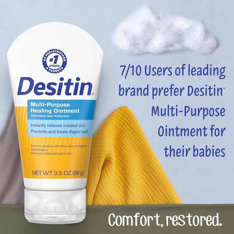 Desitin مرهم حماية البشرة وعلاج طفح الحفاض متعدد الاستخدامات مع فيتامينات أ و د، حجم السفر، 3.5 أونصة - Image 1