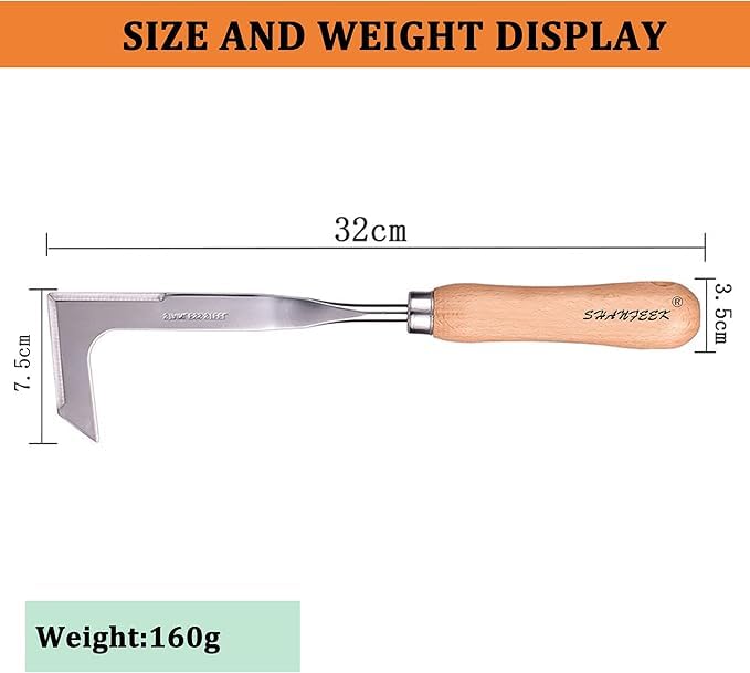 RedBuild ® Crack Weeder, 12" Stainless Steel Crevice Weeding Tool with Beech Wood Handle, L-Shaped Side-Walk Weed Puller Spatula, for Garden Lawn Yard Patio Terrace Paving Moss, Small Gardening Tool - Image 4