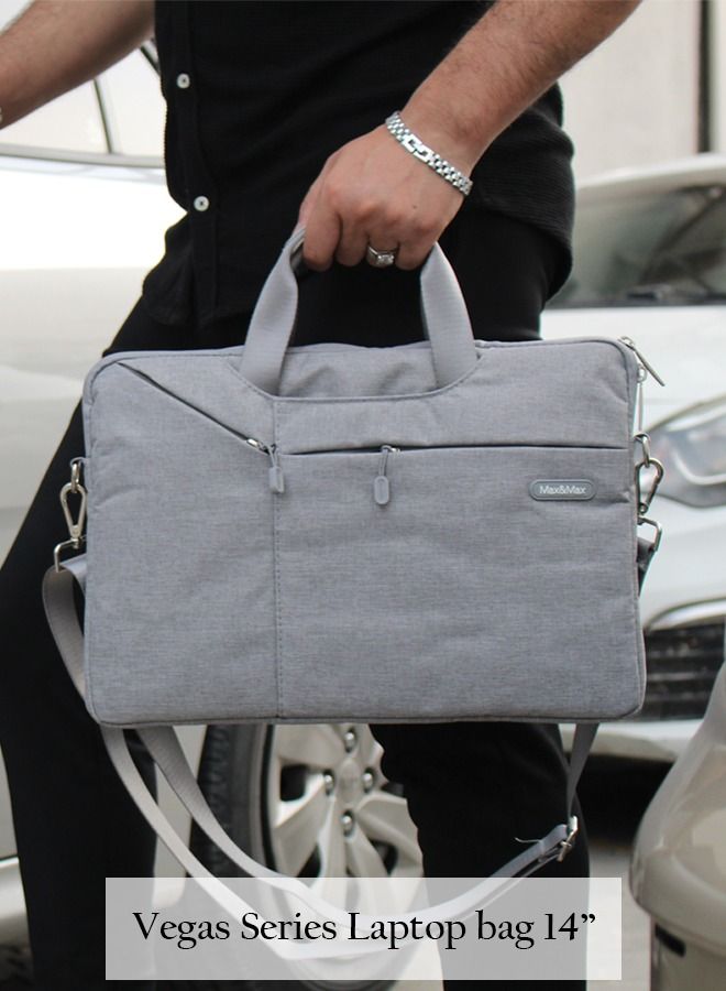 ماكس آند ماكس حقيبة كمبيوتر محمول من سلسلة فيغاس مقاس 14.2 بوصة - قماش مقاوم للماء، حقيبة عمل ومدرسية كاجوال، تصميم أنيق لأجهزة الكمبيوتر المحمولة والأجهزة اللوحية - رمادي - Image 3