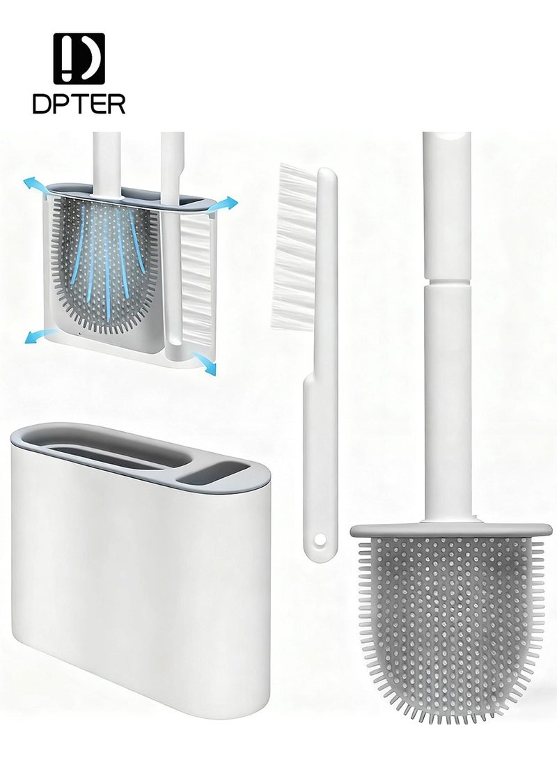 DPTER Silicone Toilet Brush with Holder, Floor Standing & Wall Mounted, Detachable Handle, Without Drilling, Gray - Image 1