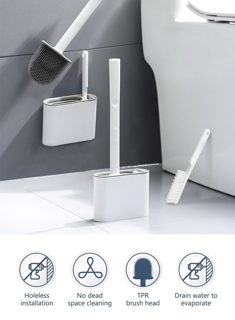 DPTER Silicone Toilet Brush with Holder, Floor Standing & Wall Mounted, Detachable Handle, Without Drilling, Gray - Image 2