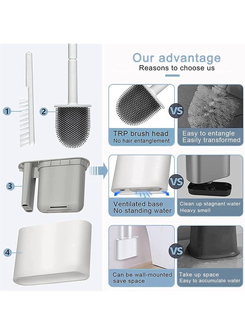 DPTER Silicone Toilet Brush with Holder, Floor Standing & Wall Mounted, Detachable Handle, Without Drilling, Gray - Image 3