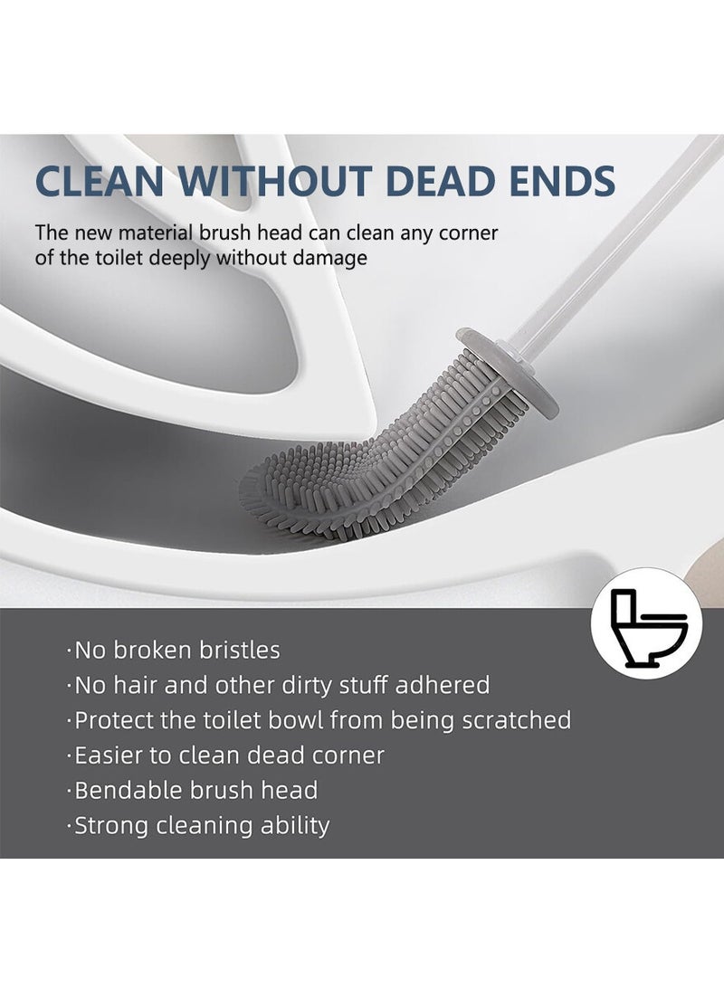 DPTER Silicone Toilet Brush with Holder, Floor Standing & Wall Mounted, Detachable Handle, Without Drilling, Gray - Image 4