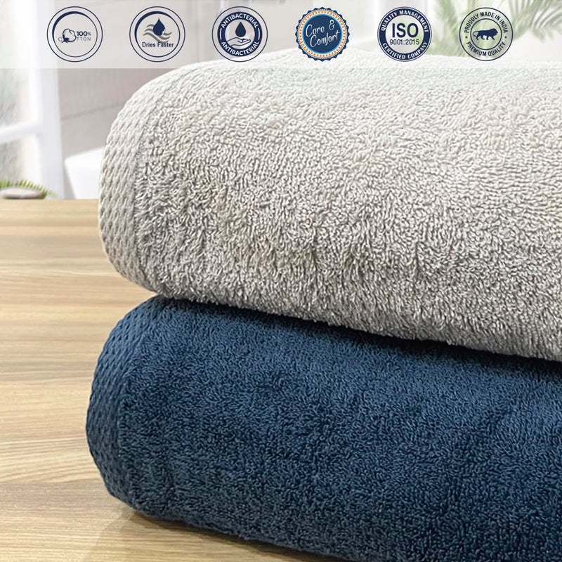 LABHAM® 100% Cotton Towel for Bath - 500GSM - Fluffy & Soft - Super Absorbent - 2pc Bath Towel (75cm x 150cm) - Blue&Pelican - Image 3