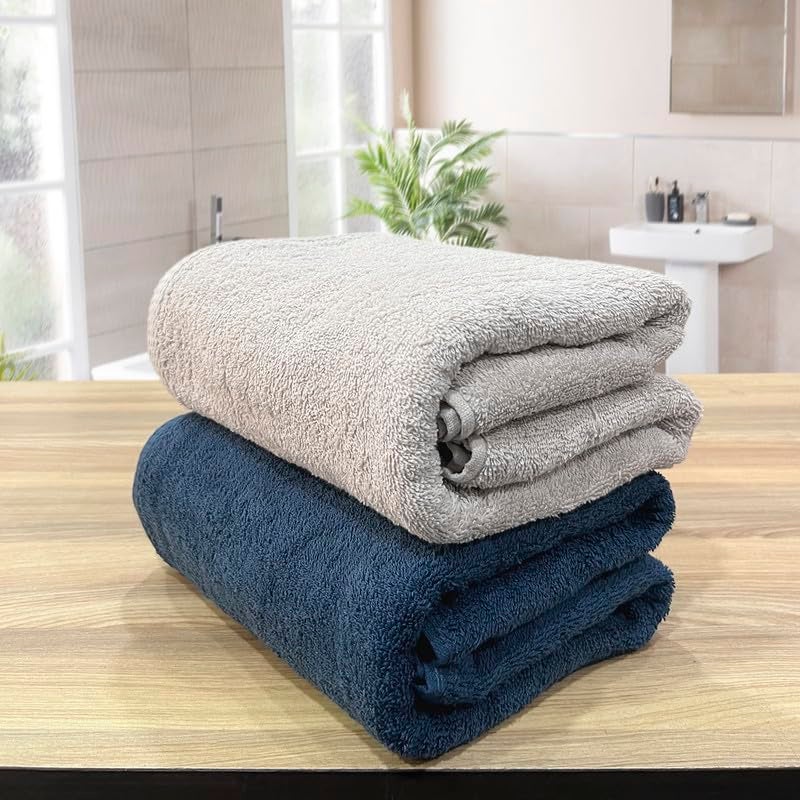 LABHAM® 100% Cotton Towel for Bath - 500GSM - Fluffy & Soft - Super Absorbent - 2pc Bath Towel (75cm x 150cm) - Blue&Pelican - Image 1