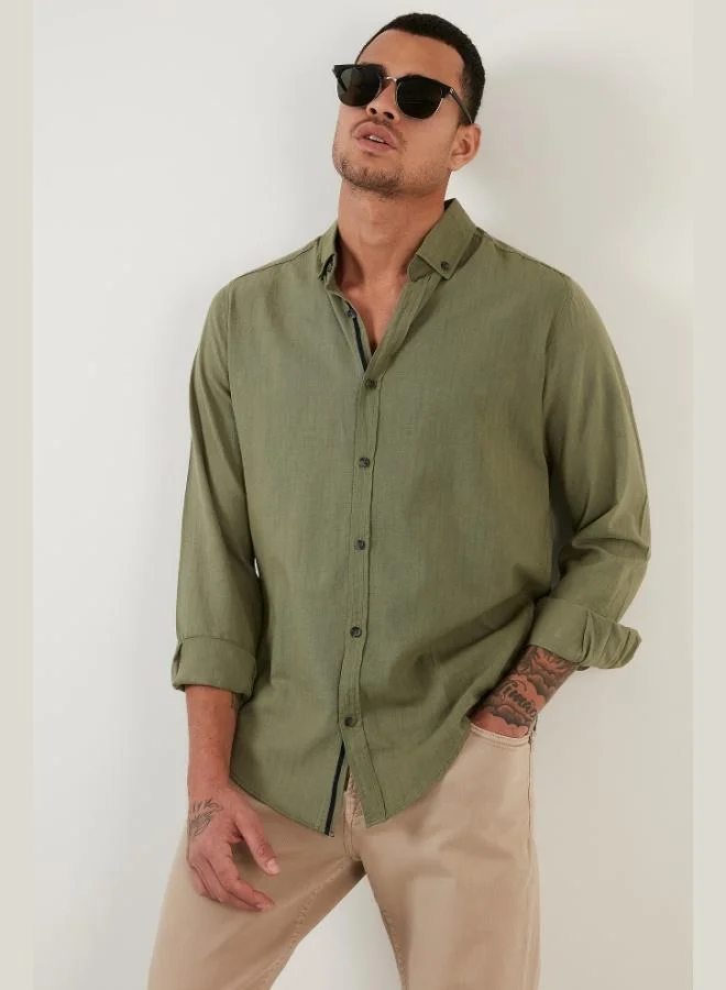بوراتي قميص رجالي بياقة بأزرار من قطن بوراتي بقصة عادية