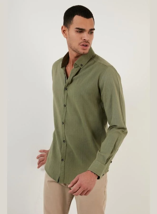 بوراتي قميص رجالي بياقة بأزرار من قطن بوراتي بقصة عادية