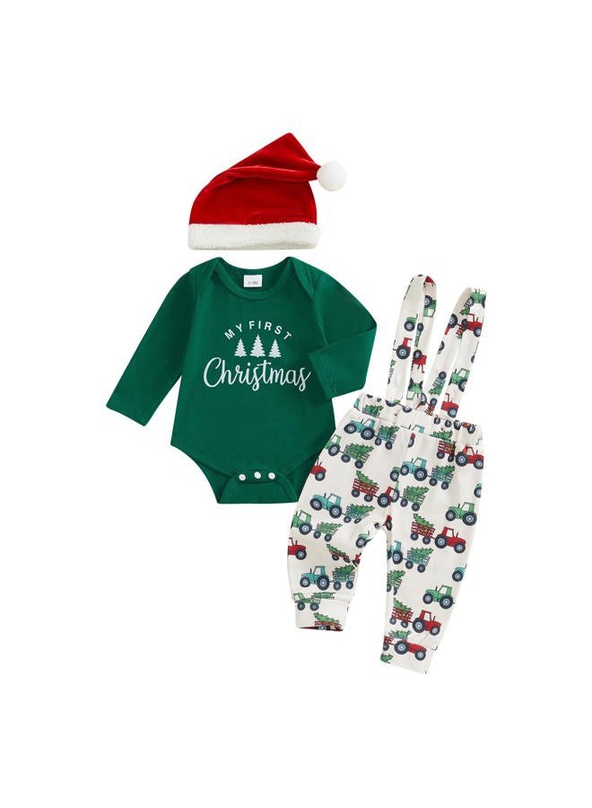 Bonangber Baby Boy Christmas Outfit Newborn Winter Clothes Long Sleeve Romper Cute Overall Pants My First Christmas Outfit(F-Green,0-3 Months) - Image 1